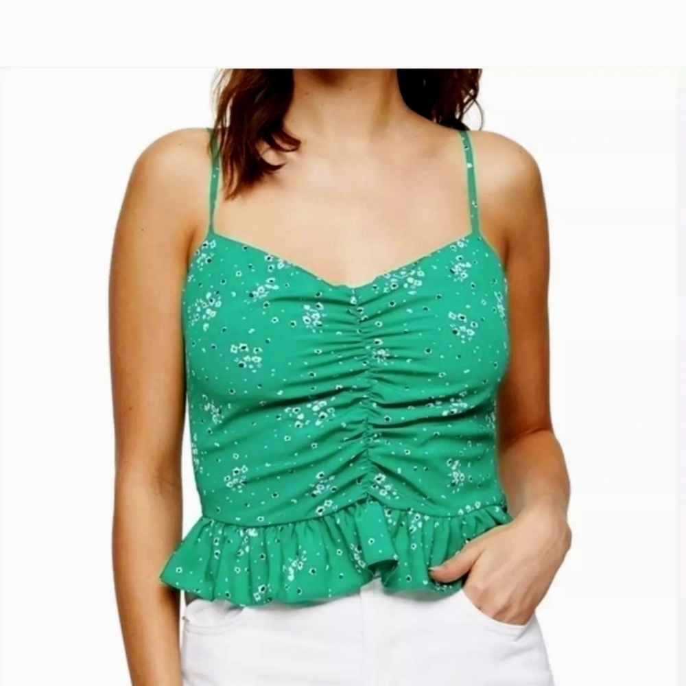 TOPSHOP Green Floral Cami Tank Size 6